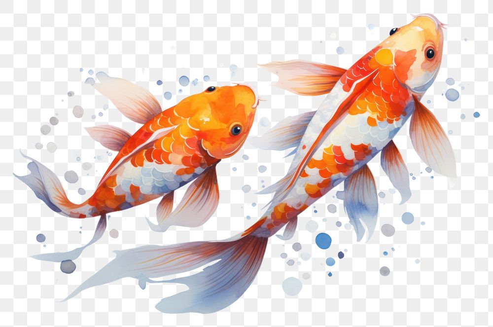 PNG  Two Japanese Koi fish koi goldfish swimming.