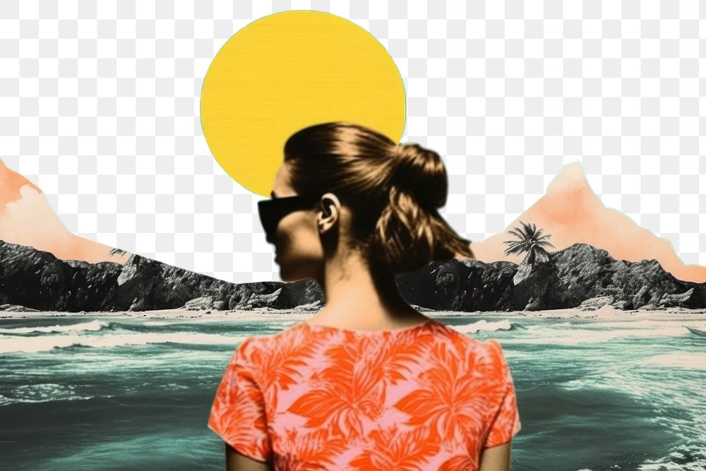 PNG Collage Retro dreamy beach outdoors nature adult.