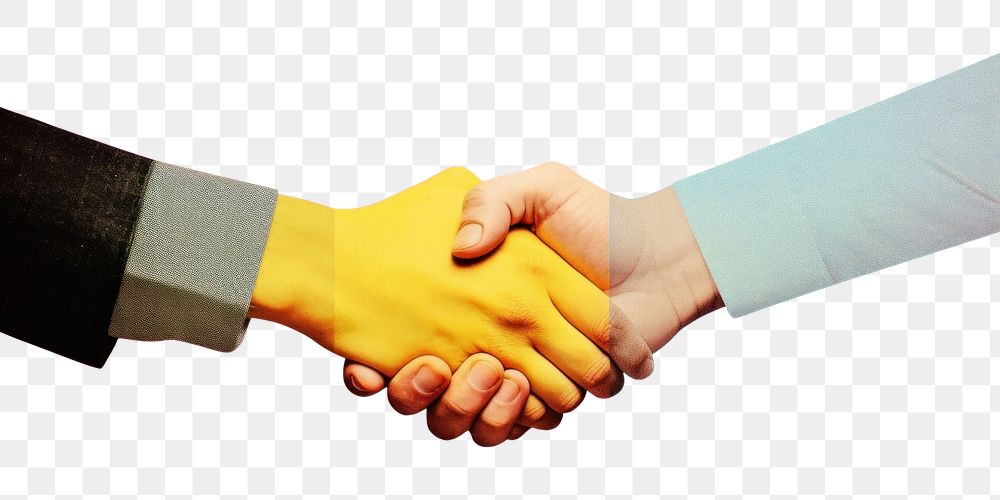 PNG Collage Retro dreamy handshake togetherness agreement yellow.