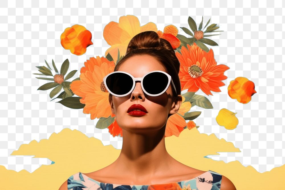 PNG Collage Retro dreamy summer sunglasses portrait flower.