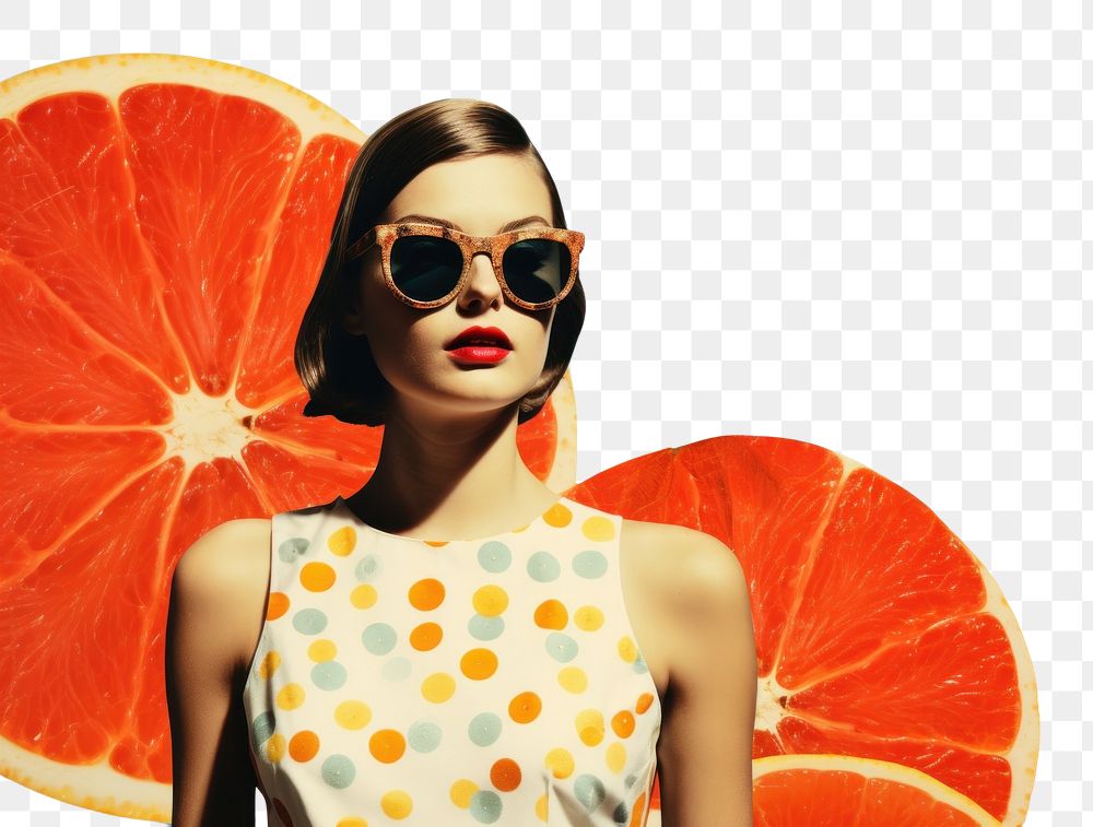 PNG Collage Retro dreamy summer sunglasses grapefruit portrait.
