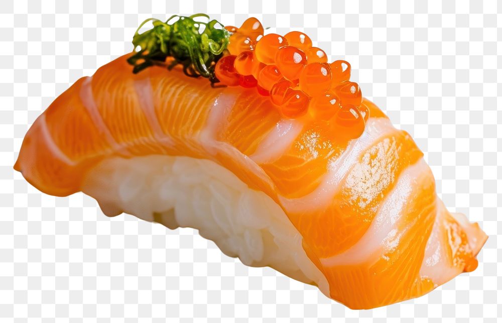PNG Salmon sushi seafood dish vegetable. AI generated Image by rawpixel.