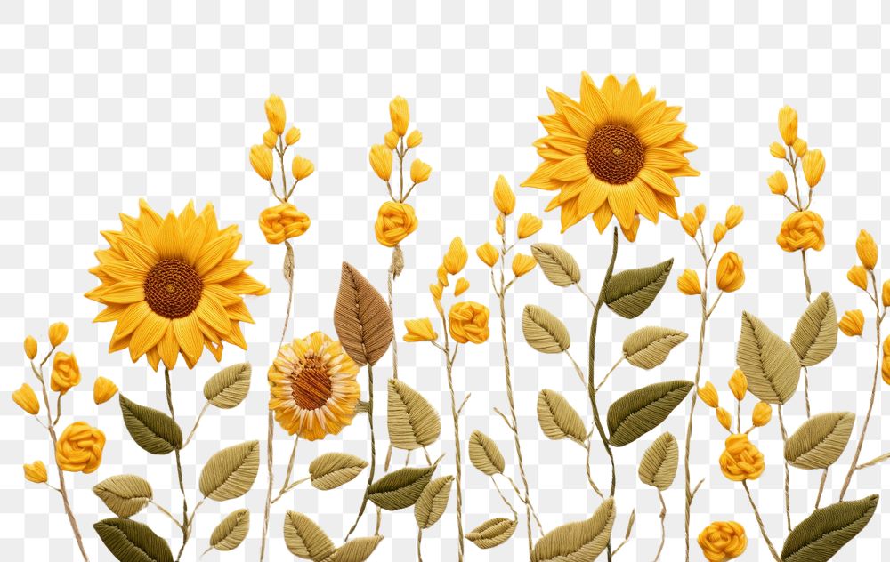 PNG Sunflower embroidery style field backgrounds.