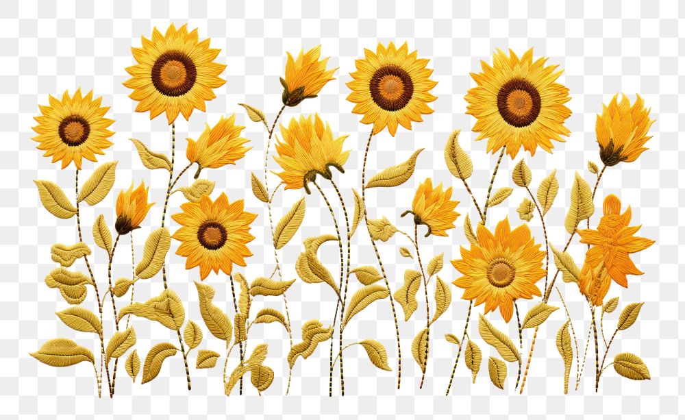 PNG Sunflower embroidery style field pattern.
