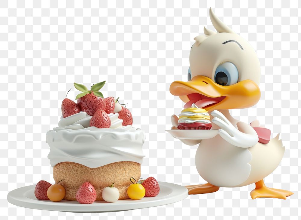 PNG Cute duck cake strawberry dessert. AI generated Image by rawpixel.
