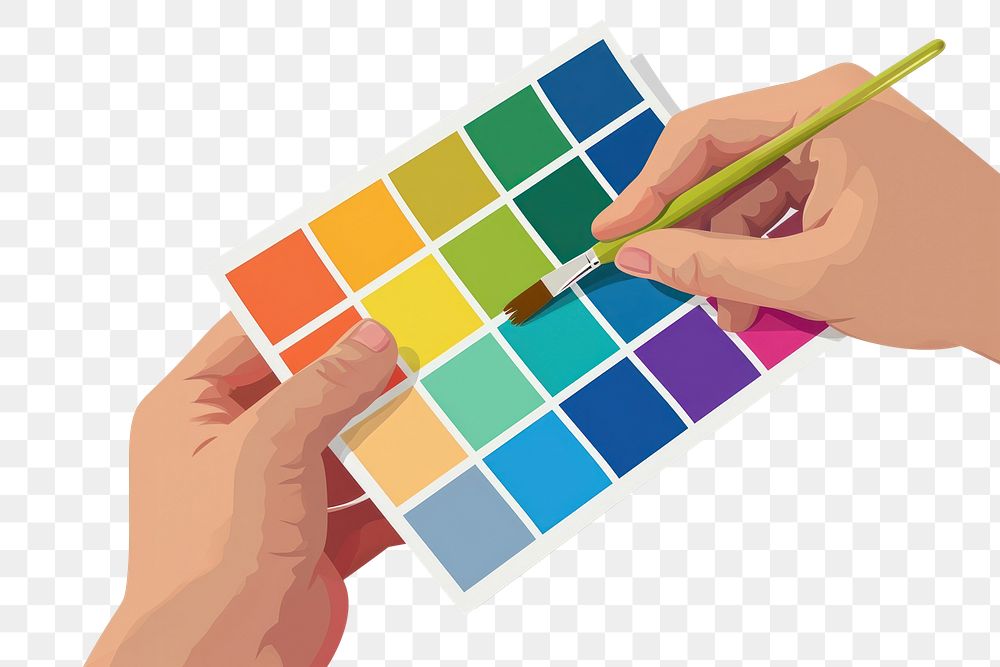 PNG  Color palette guide paint brush hand.