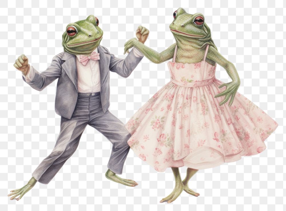 PNG Frog couple characters dancing amphibian drawing animal.