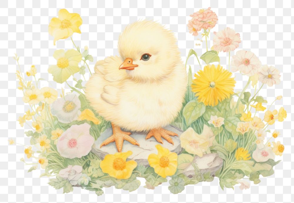 PNG Baby chick in flower garden animal bird cute. AI generated Image by rawpixel.
