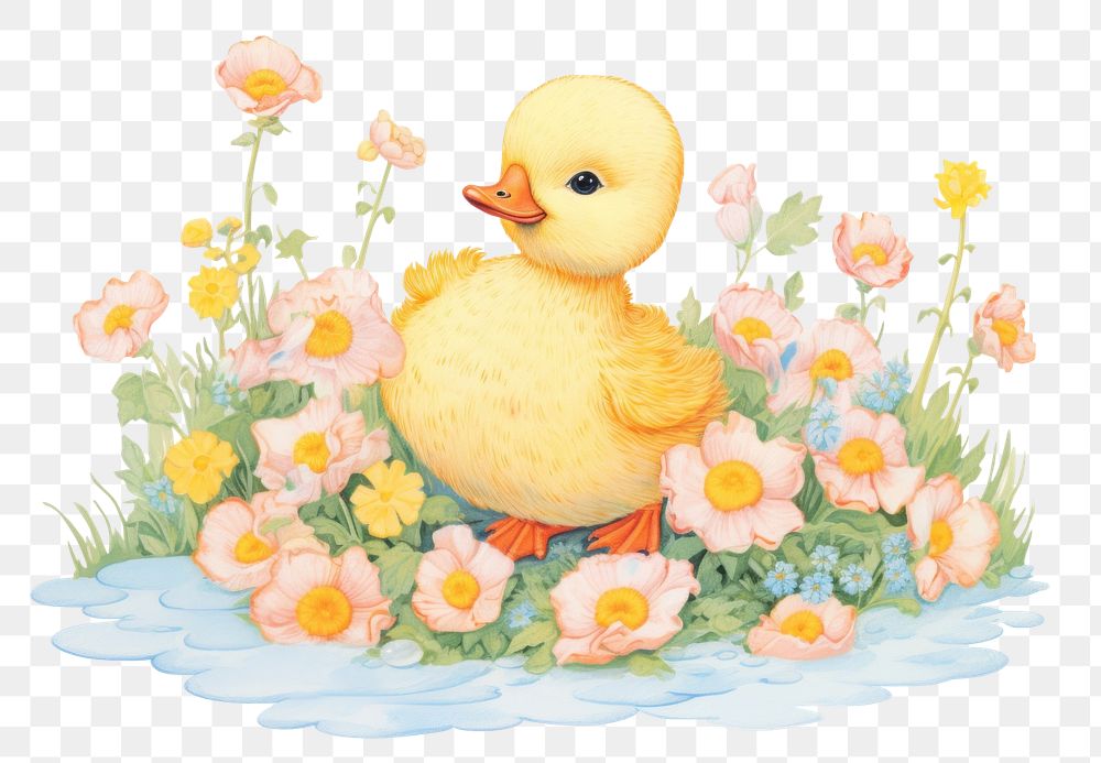 PNG Baby duckling in flower garden outdoors animal nature. AI generated Image by rawpixel.