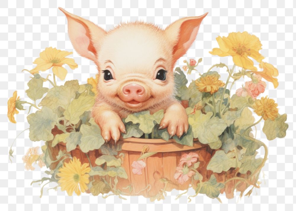 PNG Baby piglet in flower garden animal mammal plant. AI generated Image by rawpixel.