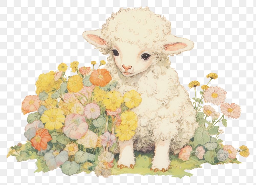 PNG Baby sheep in flower garden livestock animal mammal. AI generated Image by rawpixel.