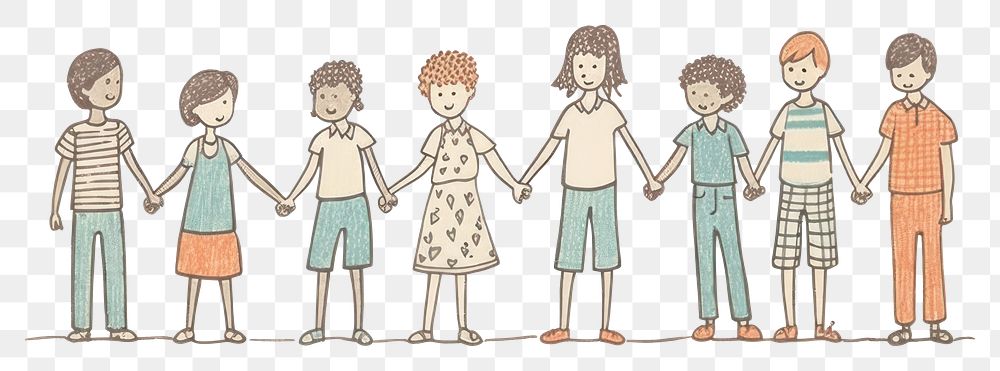 PNG Diverse children holding hands drawing sketch art. AI generated Image by rawpixel.