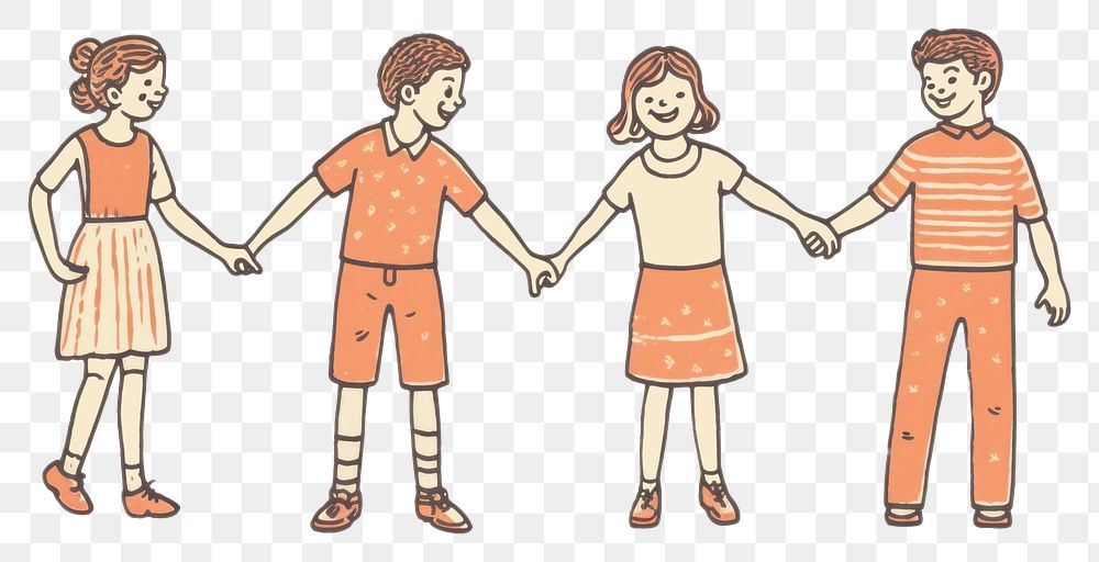 PNG Diverse children holding hands drawing sketch fun. AI generated Image by rawpixel.