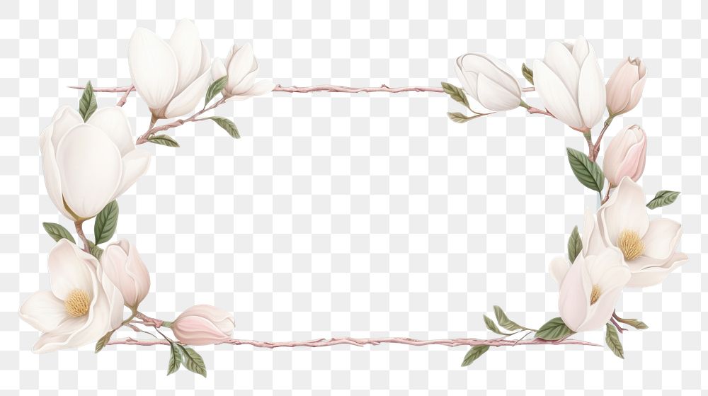 PNG  Magnolia border frame blossom flower plant. AI generated Image by rawpixel.