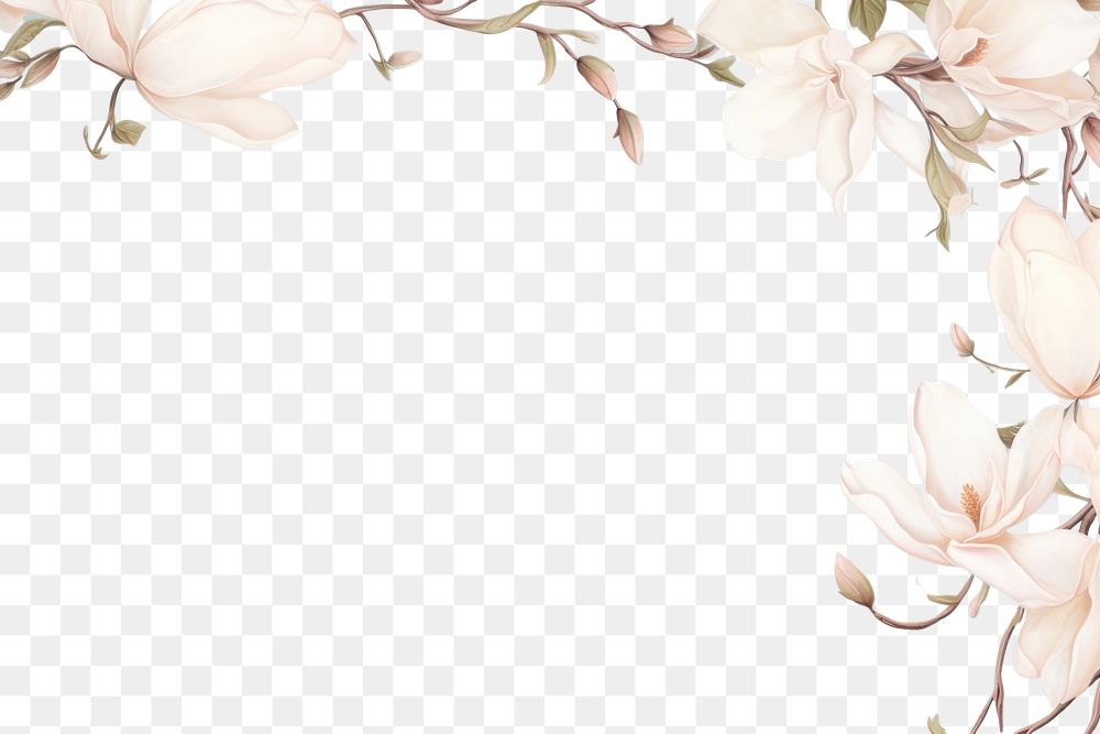PNG  Magnolia border frame backgrounds blossom pattern. AI generated Image by rawpixel.