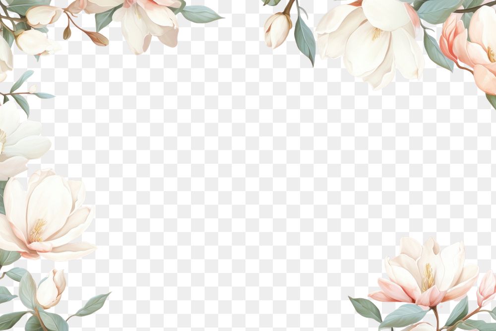 PNG  Magnolia border frame backgrounds pattern flower. AI generated Image by rawpixel.