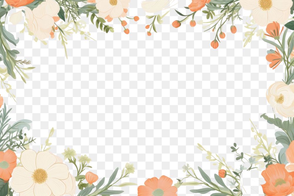 PNG  Botanical floral border frame backgrounds pattern freshness. AI generated Image by rawpixel.