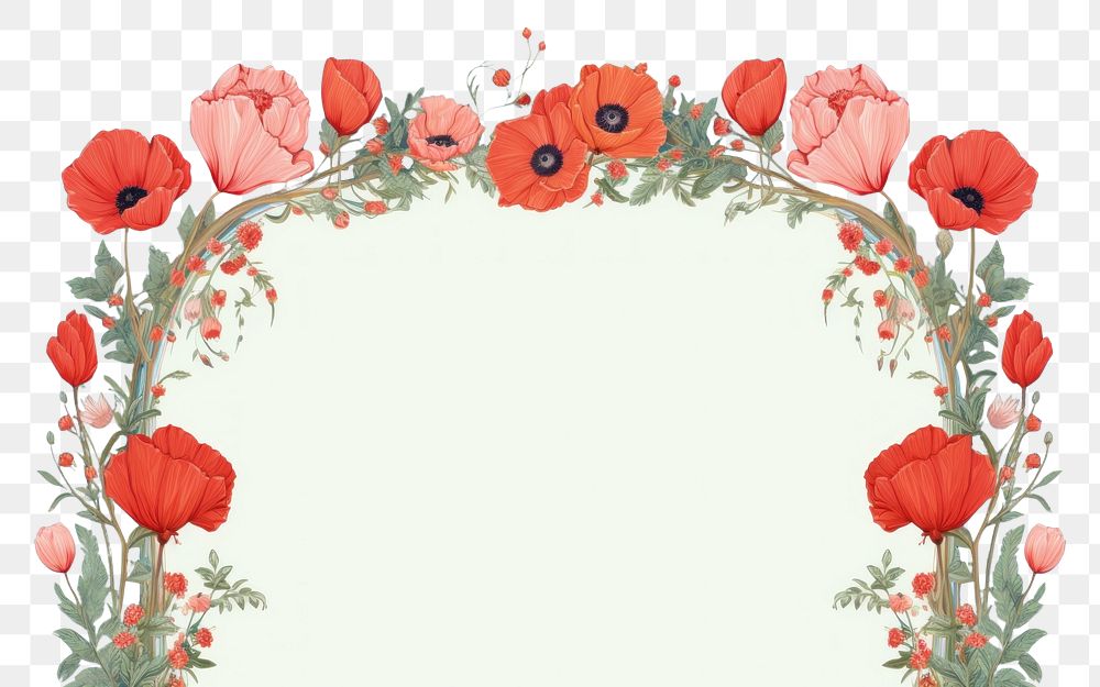 PNG  Poppy border frame pattern flower plant. AI generated Image by rawpixel.