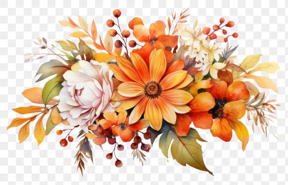 PNG  Autumn Flower flower painting pattern. AI generated Image by rawpixel.