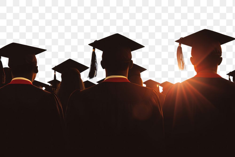 PNG  Students with graduate caps silhouette graduation outdoors. AI generated Image by rawpixel.