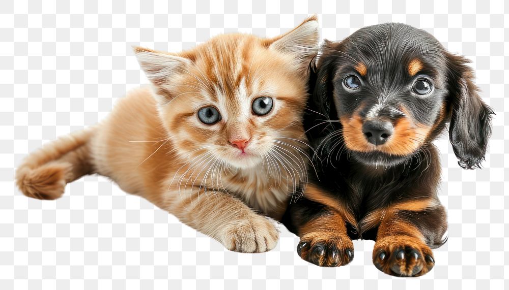 PNG  Ragdoll kitten and Dachshund aka teckel puppy dachshund mammal animal.