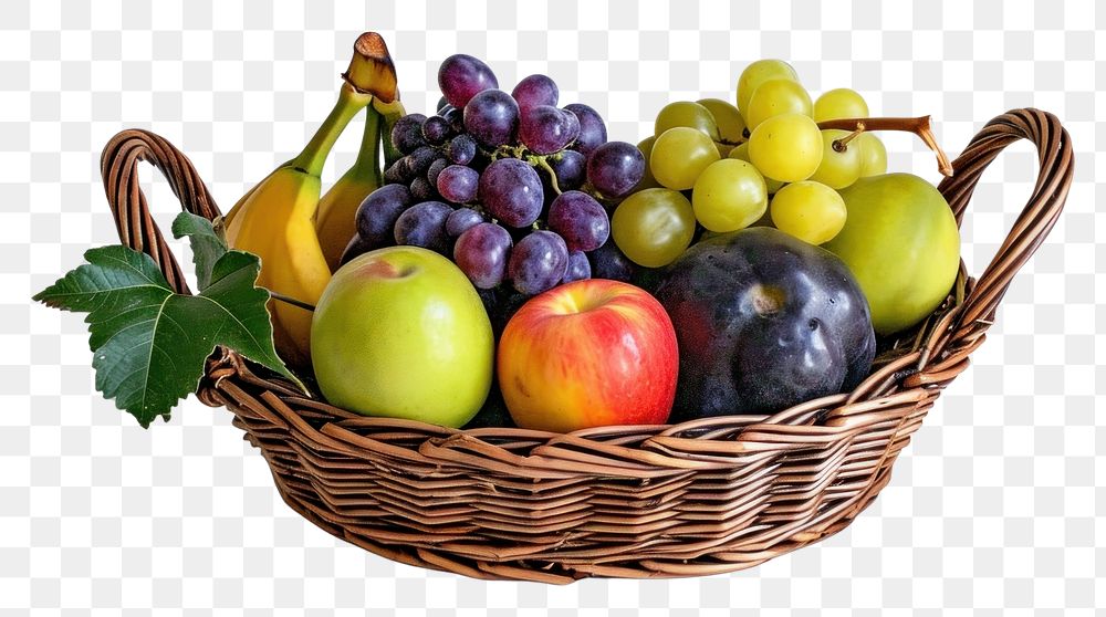 PNG Fruit basket banana grapes apple.
