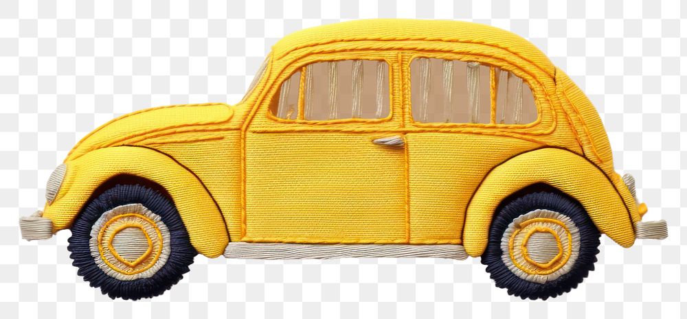 PNG Car in embroidery style vehicle yellow wheel.