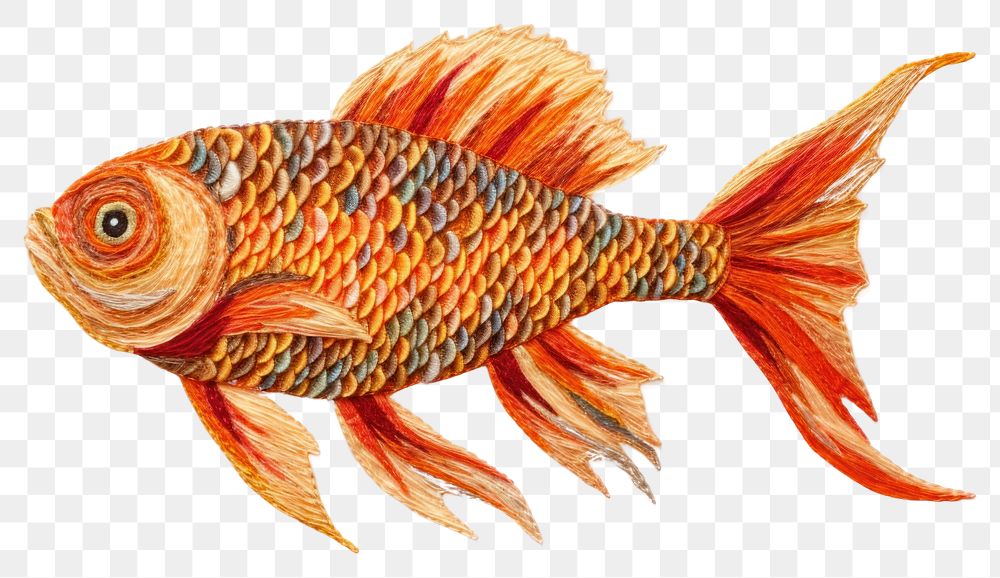 PNG Fish in embroidery style goldfish animal pomacentridae.