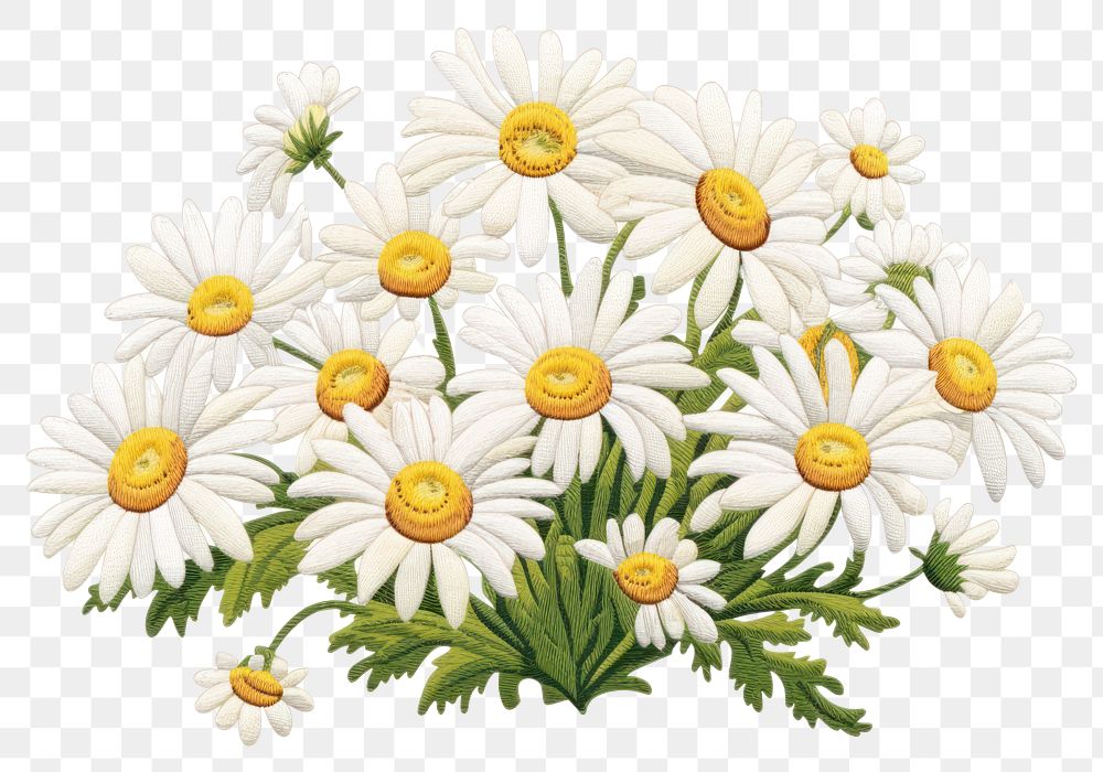 PNG Daisy flower bouquet embroidery plant white.