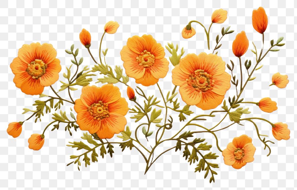 PNG Orange flower bouquet embroidery plant petal.