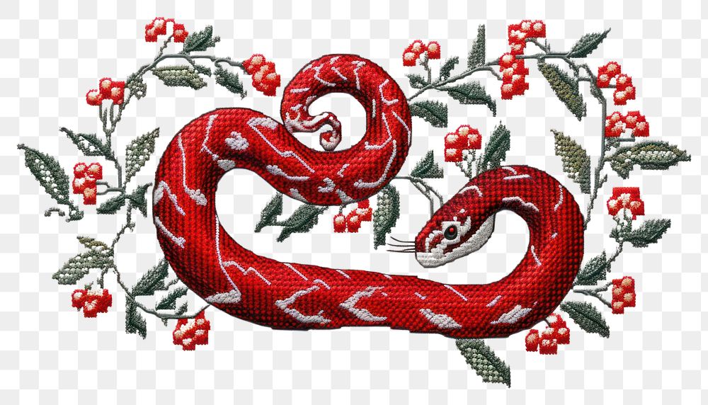 PNG Snake in embroidery style needlework pattern textile.