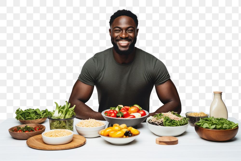 PNG  Black man food adult bowl.