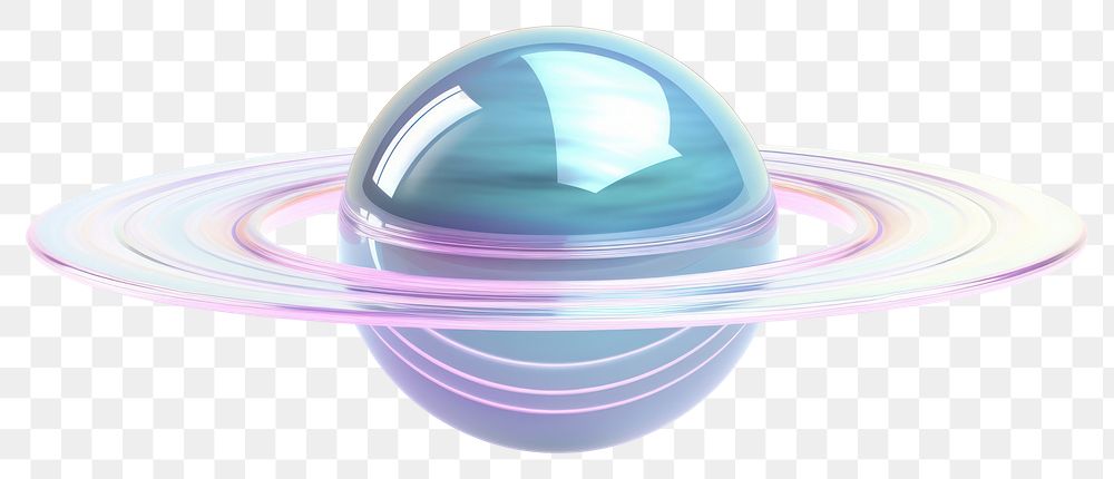 PNG Saturn iridescent sphere space white background.