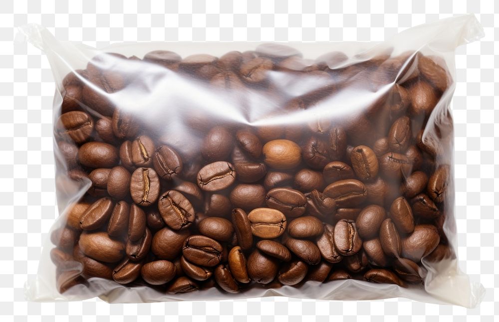 PNG  Plastic wrapping over a coffee beans white background chocolate freshness.
