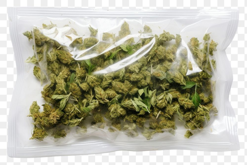 PNG  Plastic wrapping over a cannabis plant herbs white background