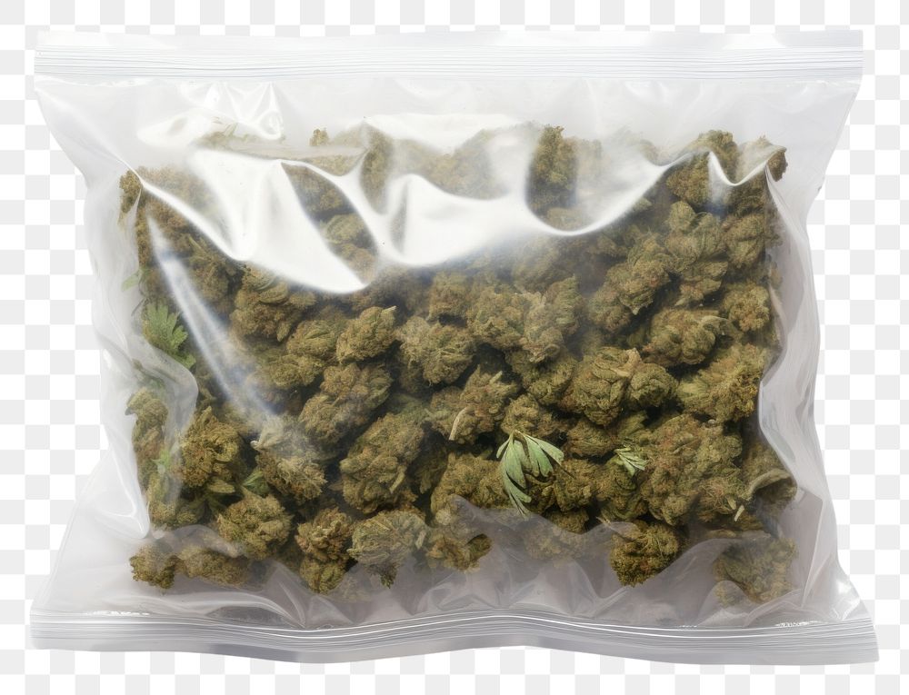 PNG  Plastic wrapping over a cannabis plant herbs food.