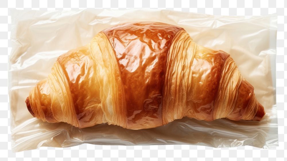 PNG  Plastic wrapping over a croissant bread food white background.