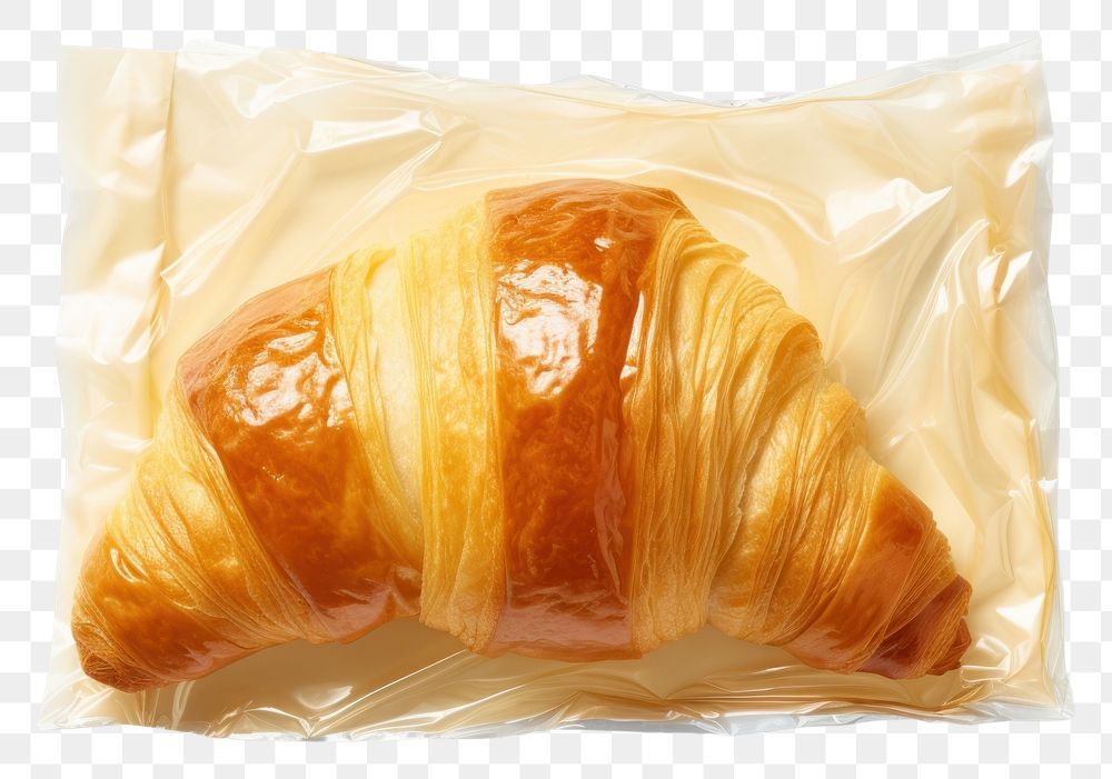 PNG  Plastic wrapping over a croissant food white background viennoiserie.