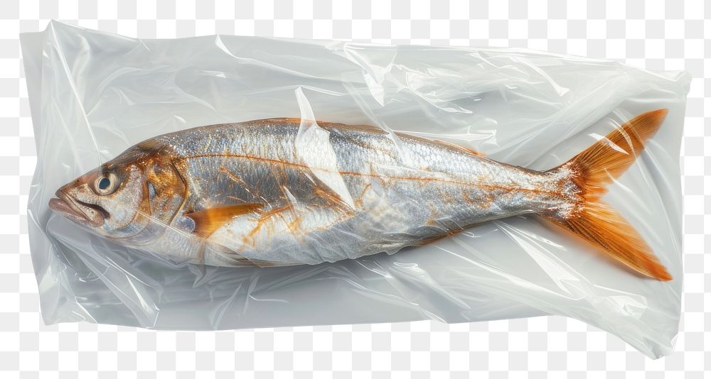 PNG  Plastic wrapping over a fish animal white background freshness.