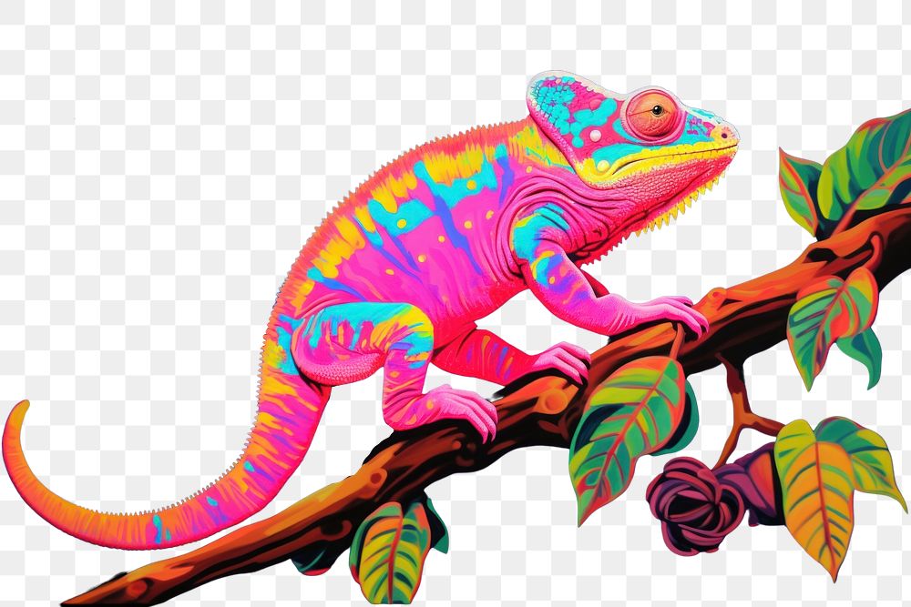 PNG  Chameleon painting reptile animal. AI generated Image by rawpixel.