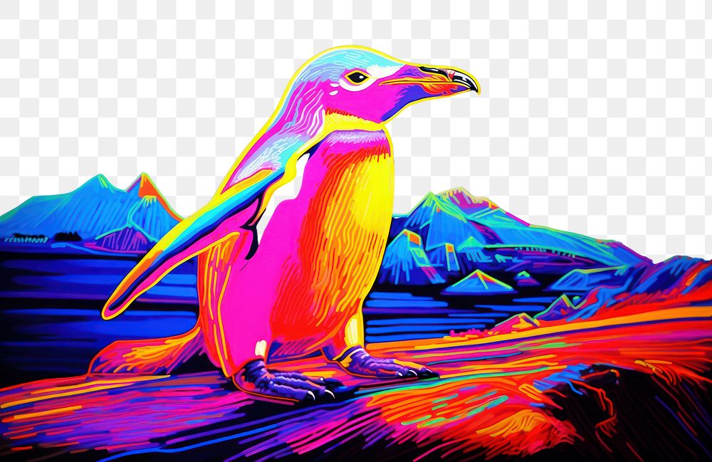PNG  King penguin painting animal purple. AI generated Image by rawpixel.