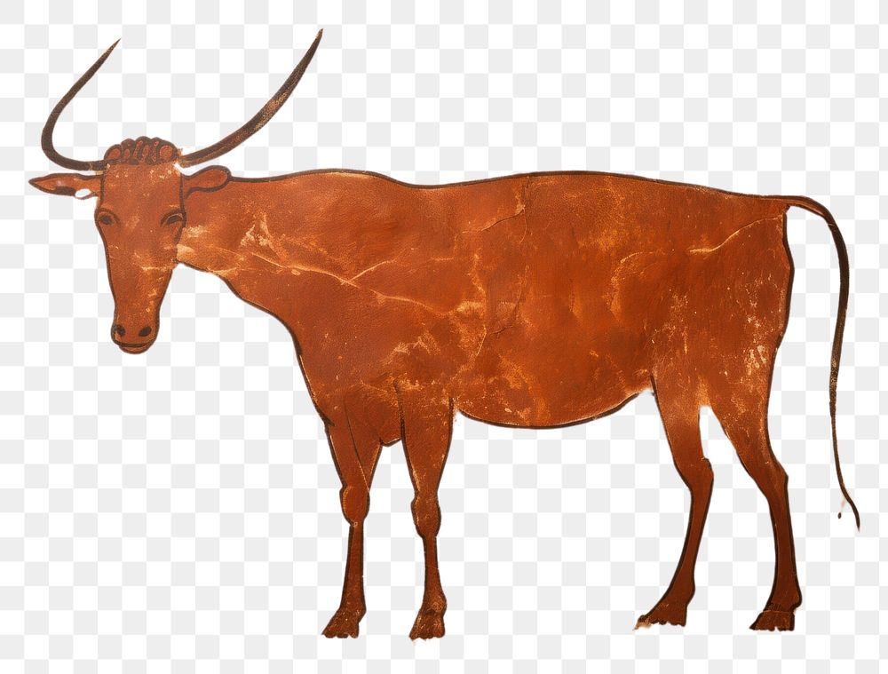 PNG Cave art style painting of Cow cow livestock ancient.