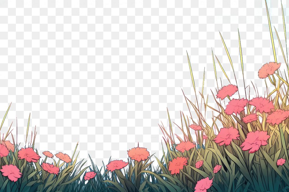PNG Illustration grass with flowers landscape outdoors horizon nature.