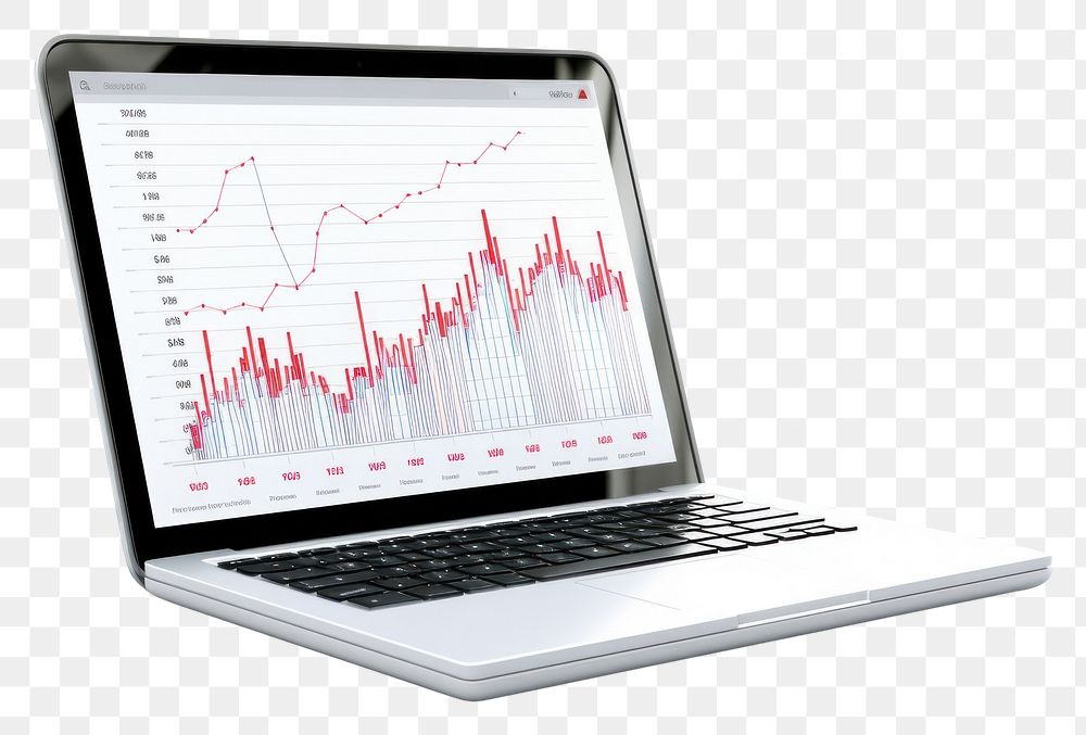 PNG  Laptop with a graph computer screen chart. AI generated Image by rawpixel.