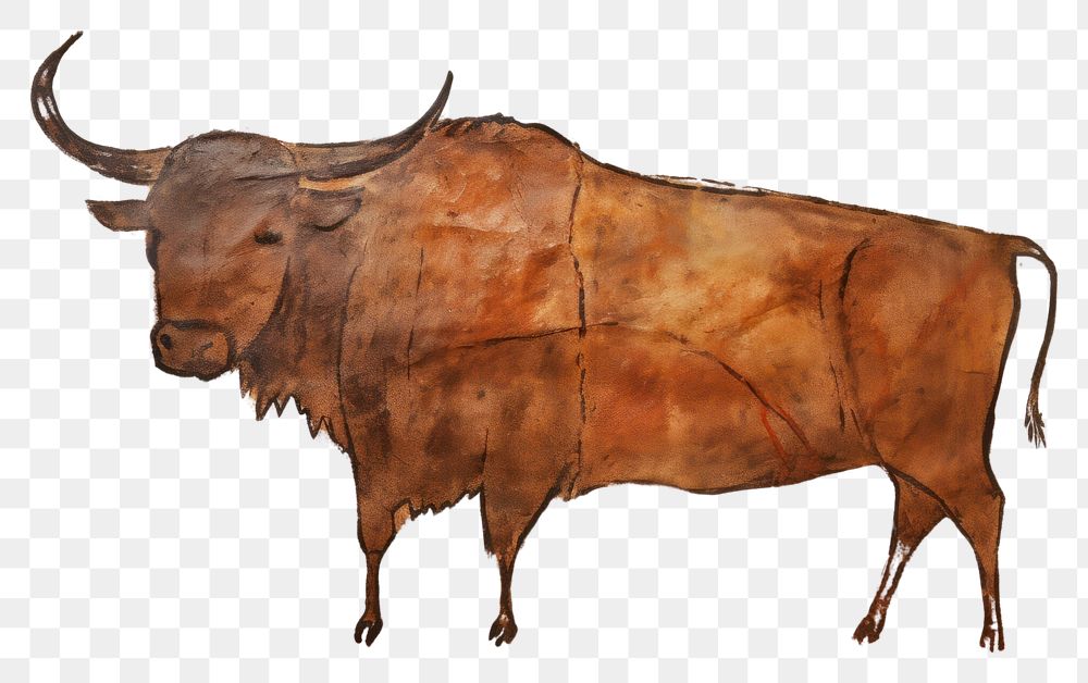 PNG Paleolithic cave art painting style of Bull livestock cattle animal.