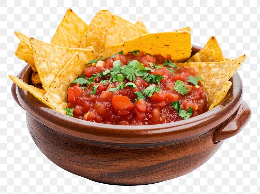 PNG Bowl of tasty salsa sauce with nachos guacamole food bowl.