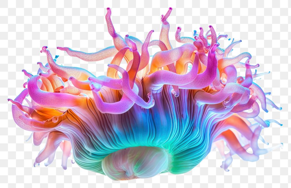 PNG Rainbow sea anemone white background invertebrate creativity.
