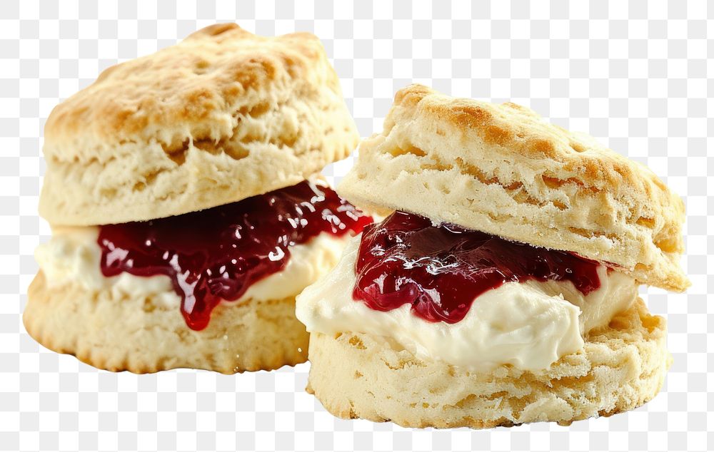PNG Scone and clotted cream and jam dessert food white background.