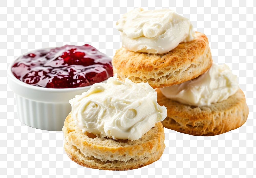 PNG Scone and clotted cream and jam dessert pastry bread.