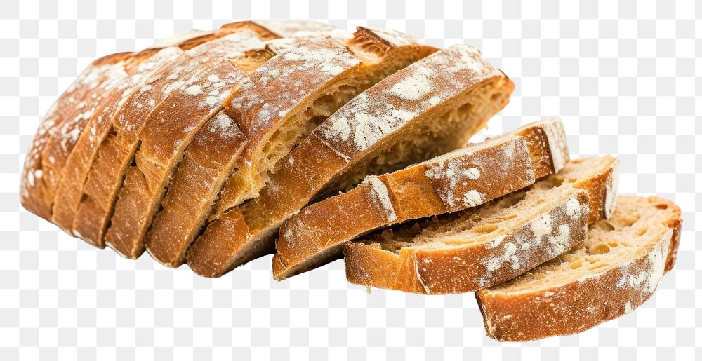 PNG Slices of freshly baked homemade sour dough bread slice food white background.